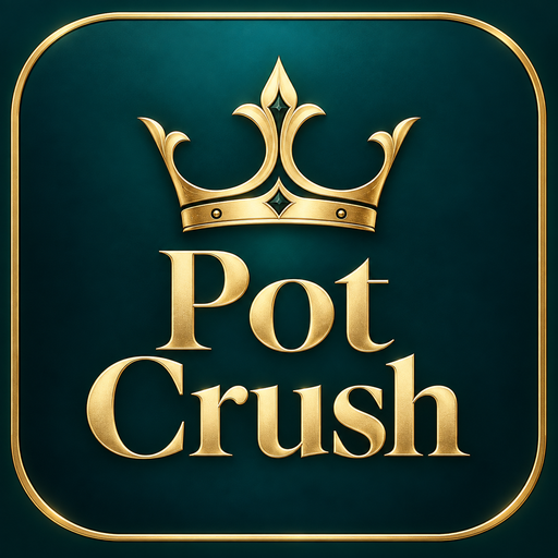 Pot Crush icon - a gold crown on a green card table